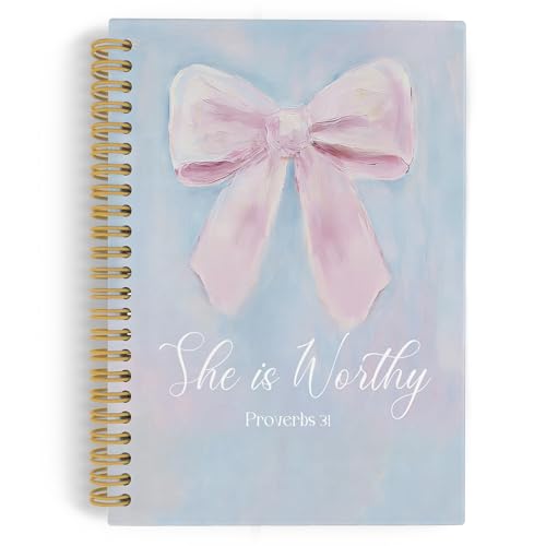 YLZlhb Pink Coquette Bow Christian Spiral Notebook Journal, Inspirational Christian Gifts for Women Girls, Scripture Prayer Journal, Christian Gifts for Women, She Is Worthy Religious Hardcover Spiral Journal 5.5x8.3 Inches - color: Worthy