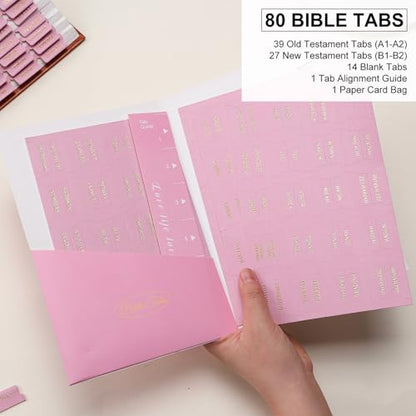Leather Bible Tabs, Bible Tabs for Women and Men(Gold Foil Lettering) Large Print Stickers, Easy to Read and Apply, 66 Chapters & 14 Blank DIY Labels for Easy Navigation, Christian Accessories(Pink) - style: Leather Pink