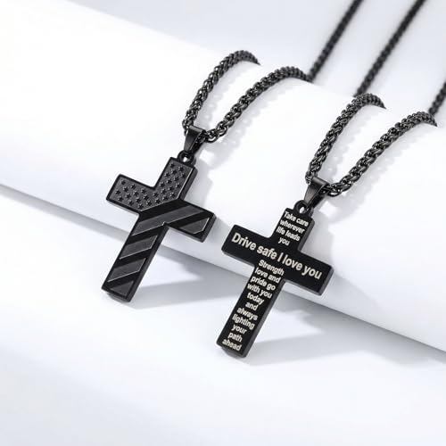 Cross Pendant for Car Rearview Mirror Hanging, Stainless Steel Cross with Drive Safe Message, Meaningful Car Charm Gift for Drivers and Loved Ones (Black) - color: Black