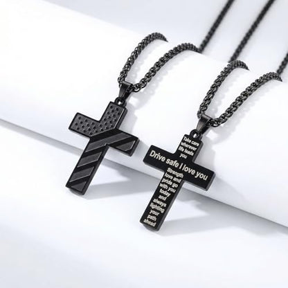 Cross Pendant for Car Rearview Mirror Hanging, Stainless Steel Cross with Drive Safe Message, Meaningful Car Charm Gift for Drivers and Loved Ones (Black) - color: Black