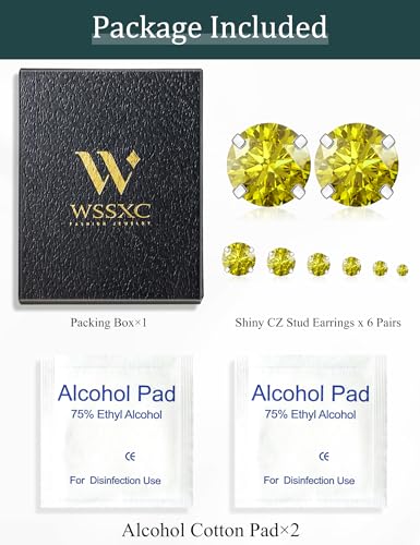 6 Pairs Hypoallergenic Cubic Zirconia Earrings Surgical Steel Flat Back Studs for Cartilage, Screw Back Fashion Jewelry - color: A-012-Yellow