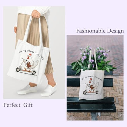 Chicimln Christian Goose Tote Bag, off to Praise the Lord Bible Verse Canvas Tote Bags - color: White 12