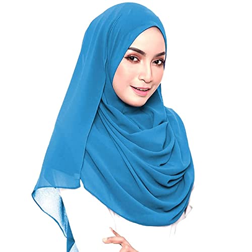 LMVERNA Solid Color Bubble Chiffon Scarf for Women Fashion Soft Hijab Long Scarfs Wrap Scarves - color: Blue