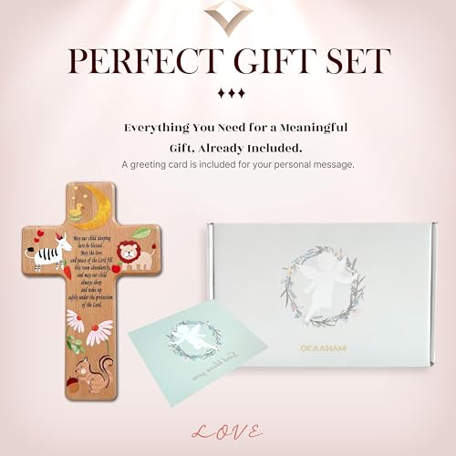 Oraaham Baby Wall Cross-Decorative Wood Cross & angel Child room Wall Hanging for Nursery Perfect Keepsake Baptism, Christening Gift for Boys&Girls