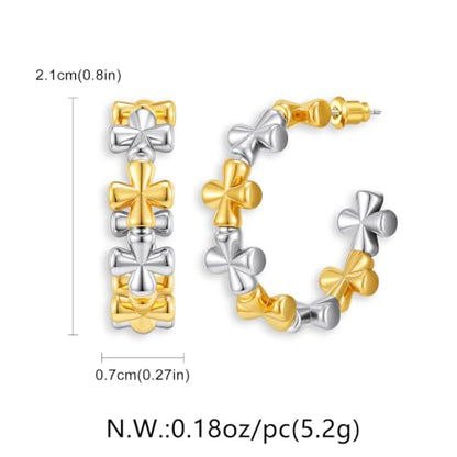 Two Tone Gold Silver Hoop Earrings Mixed Metal Open C Hoop Earrings - color: Cross