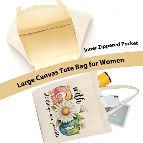 Christian Gifts for Women, Canvas Tote Bag, Faith Gifts for Women Girl Sister Inspirational Religious Gift Birthday - color: Watercolor Daisy Christian 762