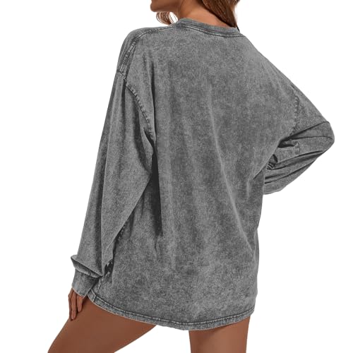 Christian Shirts for Women Faith Can Move Mountains Acid Wash Shirt Jesus Religious Bible Verse Long Sleeve Top - color: Gray, size: Small