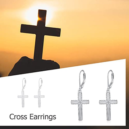Cross Earrings 925 Sterling Silver Dangle Earring Gifts for Women - style: Diamond-cut Cross