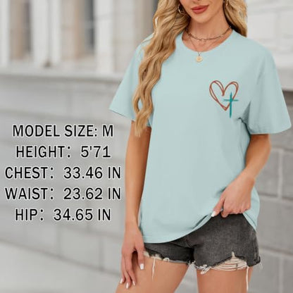 Tuislay Christian Shirts for Women Jesus Has My Back Tshirt God Bible Verse Shirt Faith Cross T Shirts Inspirational Tees Top - color: Sky Blue, size: Large