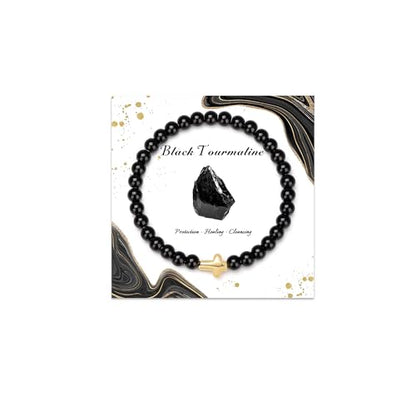 Cross Beaded Bracelets for Women, Natural Stone Healing Crystal Bracelet Religious Cross Bracelet for Women Birthday Christian Gifts on Easter Christmas Gifts - color: Black Tourmaline