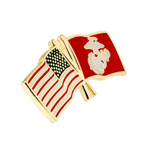 PinMart Officially Licensed U.S.M.C. Lapel Pin - Gold Color Plated Enamel - color: U.S. and U.S.M.C. Flag Gold Plated, size: 10 Pack