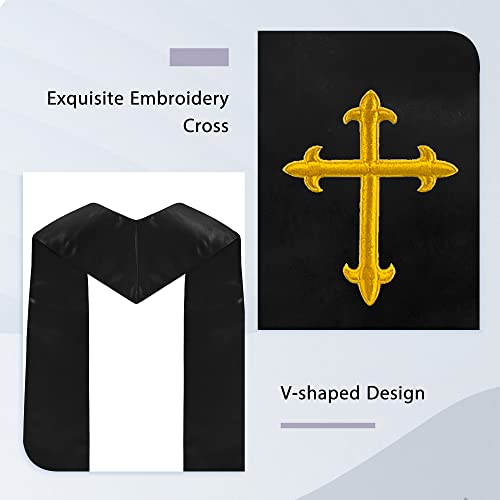 Piecatle Choir Stole with Cross Embroidery for Church, Ideal for Costume,60" - color: Black