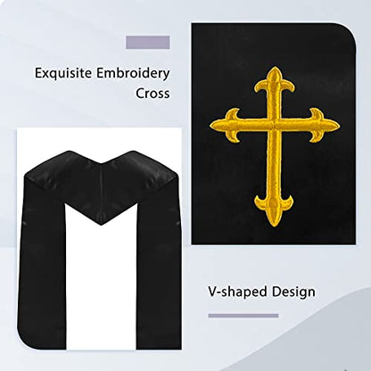 Piecatle Choir Stole with Cross Embroidery for Church, Ideal for Costume,60" - color: Black