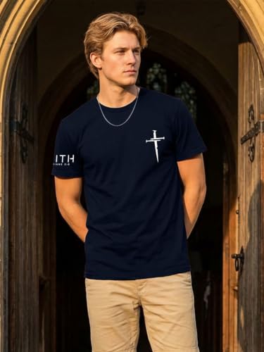Christian Shirts for Men Religious Cross Shirt Faith Graphic Tees - color: Darkblue, size: Large