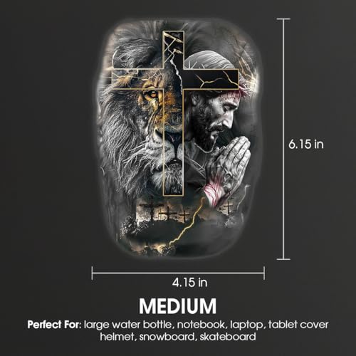 Premium Jesus Cross Lion of Judah Decal – Christian Vinyl Car Sticker, Lion of God Jesus Sacrifice Cross for Car Truck Laptop Window – Religious Faith Decal (M: 6.15 x 4.15) - size: M: 6.15 x 4.15