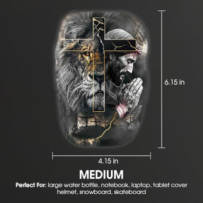 Premium Jesus Cross Lion of Judah Decal – Christian Vinyl Car Sticker, Lion of God Jesus Sacrifice Cross for Car Truck Laptop Window – Religious Faith Decal (M: 6.15 x 4.15) - size: M: 6.15 x 4.15