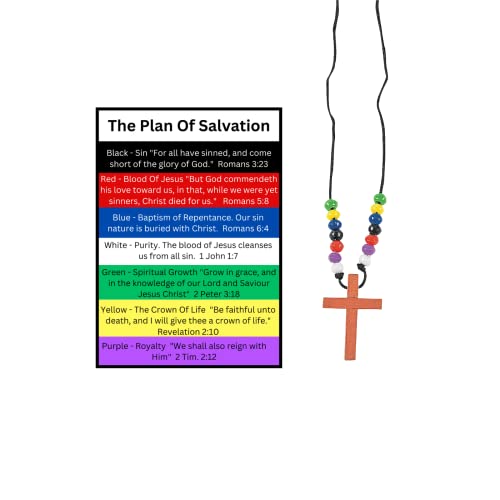 12 Sets Of Wooden Colors of Faith Plan of Salvation Beaded Cross Necklaces With Plan Of Salvation Pocket Cards Gospel Tracts Using 7 Colors Of Salvation Ministering Tool Inspirational Bible Verses