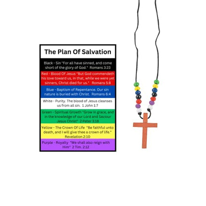12 Sets Of Wooden Colors of Faith Plan of Salvation Beaded Cross Necklaces With Plan Of Salvation Pocket Cards Gospel Tracts Using 7 Colors Of Salvation Ministering Tool Inspirational Bible Verses