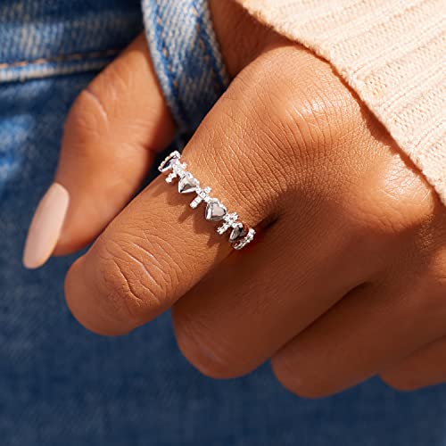 STORYJEWELLERY Cross Rings for Women, 925 Sterling Silver Purity Ring with Cubic Zirconia, Dainty Christian Jewelry, Confirmation and Baptism Gifts - color: Cross Heart Ring - 925 Sterling Silver