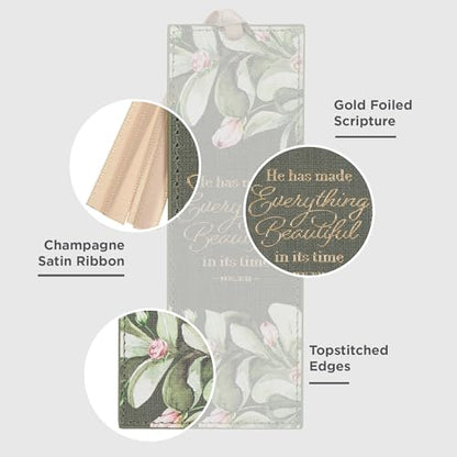 Christian Art Gifts Faux Leather Bookmark for Women: Everything Beautiful - color: Forest Green/Everything Beautiful