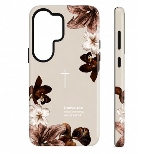 Christian Phone Case Compatible with Samsung Galaxy S26 Plus Floral Bible Verse Psalms 46:5 Protective Hybrid 2-Layer Shell Cover for Women Girls | Religious Faith Gift - White - color: White