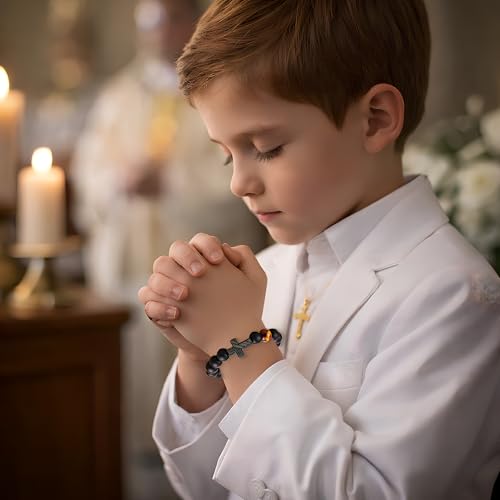 Christian Cross Bracelet Gift for Men Boys Adjustable Beaded Cross Bracelet Religious Jewelry with Message Card for Communion Baptism Confirmation Easter - style: American Flag First Communion