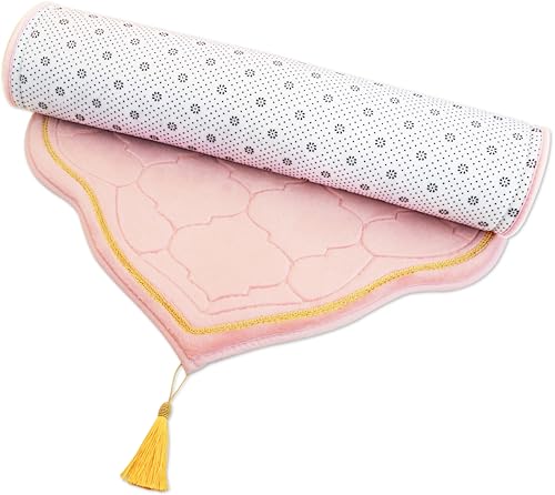 Muslim Prayer Rug with Tasbih Prayer Beads, Soft Memory Foam Prayer Matt Islam, Padded Islamic Prayer Mat Thick for Men and Women, Janamaz, Sajadah (25.6" x 43.3", Pink) - color: Pink