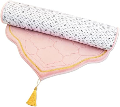 Muslim Prayer Rug with Tasbih Prayer Beads, Soft Memory Foam Prayer Matt Islam, Padded Islamic Prayer Mat Thick for Men and Women, Janamaz, Sajadah (25.6" x 43.3", Pink) - color: Pink
