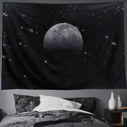 TUGCAY Moon Tapestry Black Tapestry Starry Night Sky Stars Tapestries Wall Hanging for Bedroom College Dorm Living Room Aesthetic Decoration(80x60 Inch) - size: 80"L x 60"W