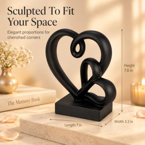 Anniversary Wedding Couples Gift Black Hearts Resin Statue Decor - color: Black