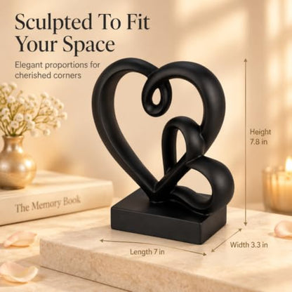 Anniversary Wedding Couples Gift Black Hearts Resin Statue Decor - color: Black