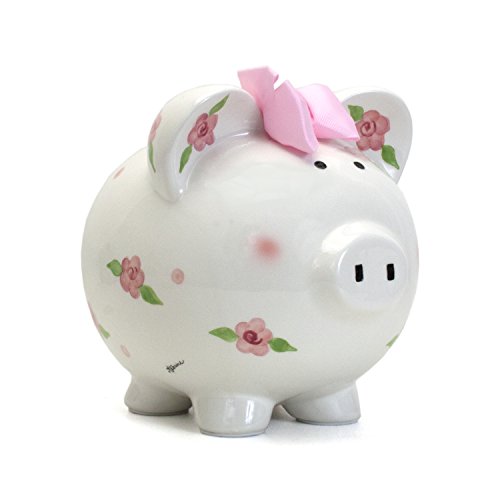 Child to Cherish Ceramic Piggy Bank for Girls, Posies and Polka Dots - color: Posies and Polka Dots