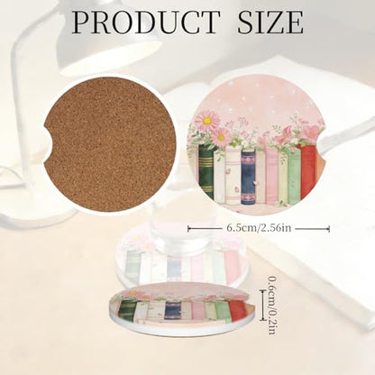 Ceramic Car Cup Coasters 2PCS - Book Flower - color: Book Flower