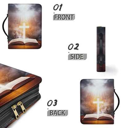 Leather Bible Cover for Girls and Women, Book Case Church Bible Protective with Handle and Zippered Pocket,Bible and Cross,Small - color: Bible and Cross, size: Small