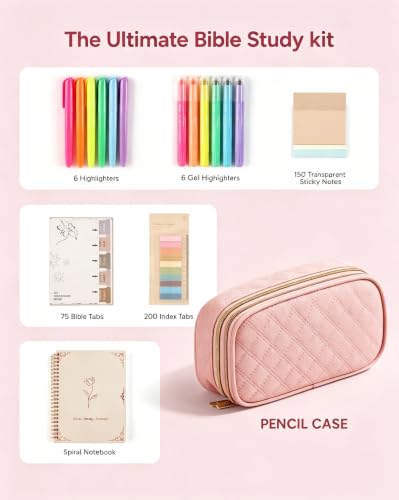 BellaHold Bible Journaling Kit for Women, Bible Study Supplies with Tabs - color: Pink
