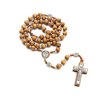 Handmade Wooden Wood Beads Catholic Rosary Crucifix Cross Pendant Necklace Bethlehem Christian Prayer Holy Jerusalem Holyland Y Necklace for Women Men Unisex Jewelry Gift - color: D round