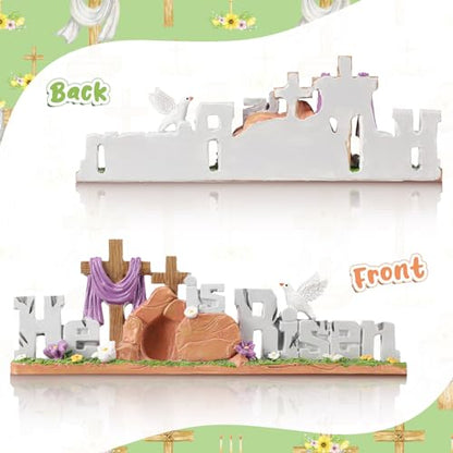 Fumete Easter Decorations He is Risen Decor Resin Religious Easter Decor Table Spring Figurines for Home Household and Office Table Decoration