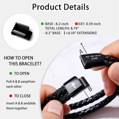 Christian Bracelet for Men, Bible Verse Leather Cross Gift for Men - color: A-Joshua 1:9