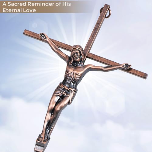 ACHIBANG 10" Crucifix Wall Cross – Antique Copper Catholic Jesus Wall Crucifix for Home or Over-the-Door Blessing - color: Antique Copper