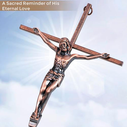 ACHIBANG 10" Crucifix Wall Cross – Antique Copper Catholic Jesus Wall Crucifix for Home or Over-the-Door Blessing - color: Antique Copper