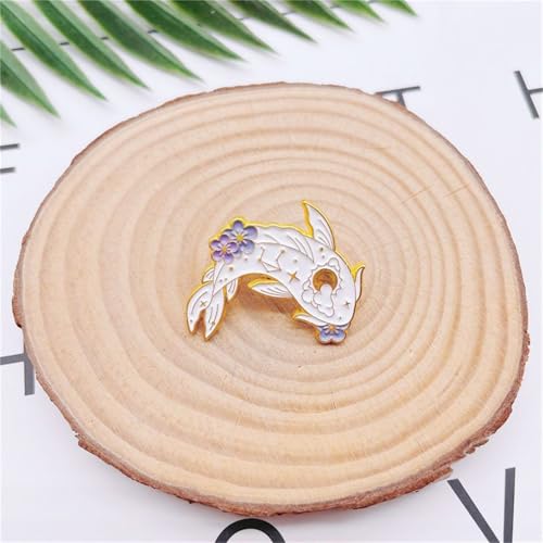2Pcs coadipress Lovely Fish Brooch Enamel Lapel Brooches Pin Set Cute Cartoon Koi Fish Pins for DIY Backpacks Clothes Bags Jackets Hat Jewelry Accessories Gift - color: Flower Black White