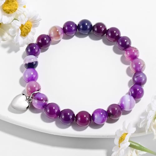 VIBILIA Cross Beaded Bracelets for Women, Birthday Gifts - color: E 2. Heart - Purple Banded