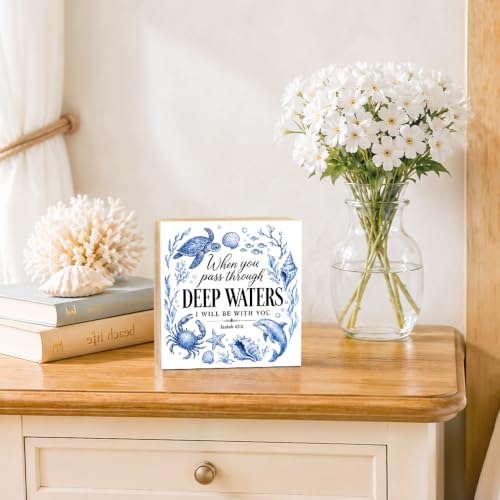 When You Pass Through Deep Waters Isaiah 43:2 Wooden Box Sign - color: Multi-color-010