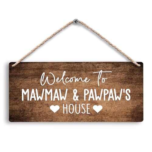 Welcome to Mawmaw and Pawpaw's House Hanging Wooden Signs 12x6, Mawmaw Pawpaw Gifts, Grandparents Gifts House Wall Decor, Grandkids Welcome Sign Home Decor Gifts for Grandparents - color: mawmaw pawpaw