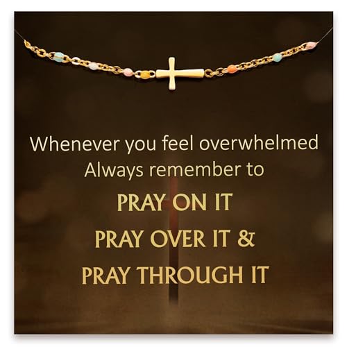 STORYJEWELLERY Christian Gifts for Women, Religious Confirmation and Baptism Gifts, Cross Bracelet for Women, Easter Gift, Encouragement Presents, Christian Jewelry - color: Whenever you feel overwhelmed