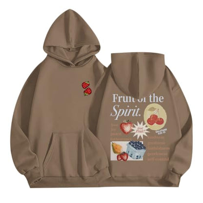 Christian Hoodies for Men Fruit of The Spirit Hoodie Jesus Religious Faith Bible Verse Sweatshirt Graphic Pullover - color: Coffee, size: XX-Large
