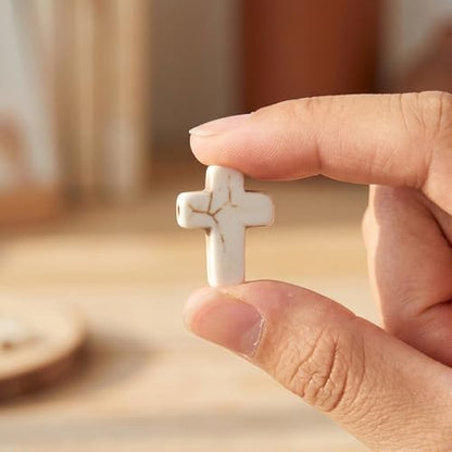 Jucoan 240 PCS White Turquoise Cross Spacer Beads Chunky Beads Mini Religious Cross Charms Beads for DIY Bracelets, Necklaces, Rosary for Wedding Easter Baptism First Communion Confirmation Christian