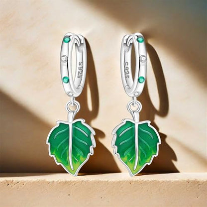 925 Sterling Silver Drop & Dangle Earrings for Women,Butterfly Dragonfly and Bee|Flower and leaf Earrings, Suitable for Sensitive Ears Fashion Jewelry Gift- Hypoallergenic Earrings - color: Green leaf