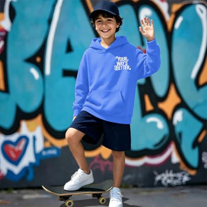 Boys Your Way Better Christian Hoodie Kids Faith God Sweatshirt - color: Blue, size: 13-14 Years