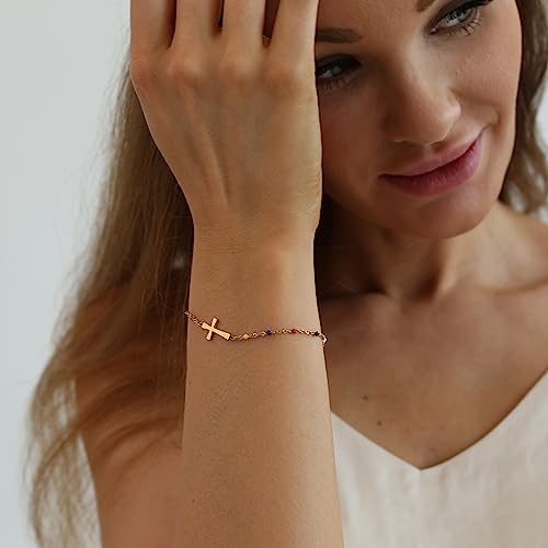 18K Gold Plated Pearl Beaded Cross Bracelets for Women Adjustable - color: Colorful Cross-Gold